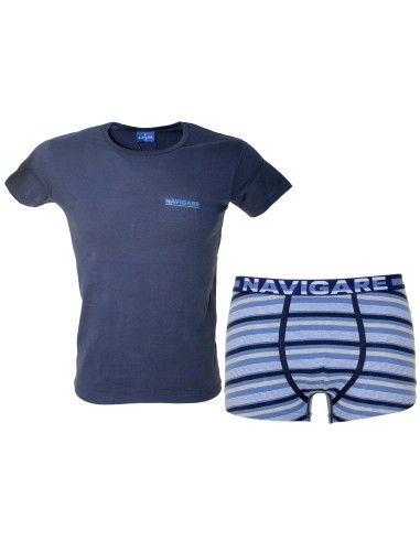 Men's Set Coordinated Underwear Navigare Girocollo + Slip Navy 11599
