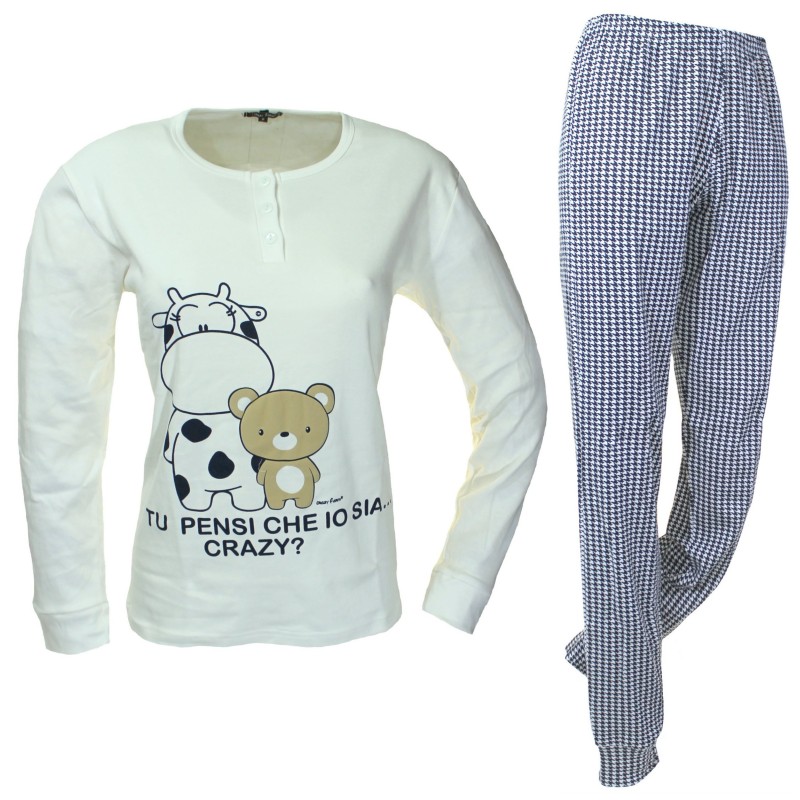 Pigiama donna caldo cotone Crazy Farm maxy maglia + pantalone 15654