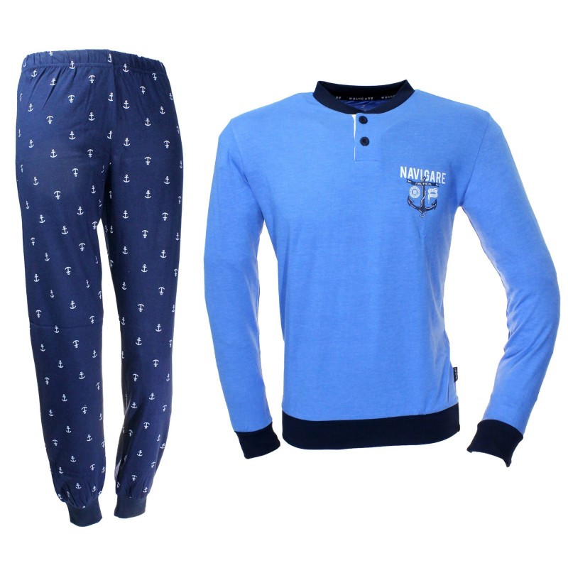 Navigare Pyjama Garçon Coton Jersey Manches Longues Bleu Melange 215638