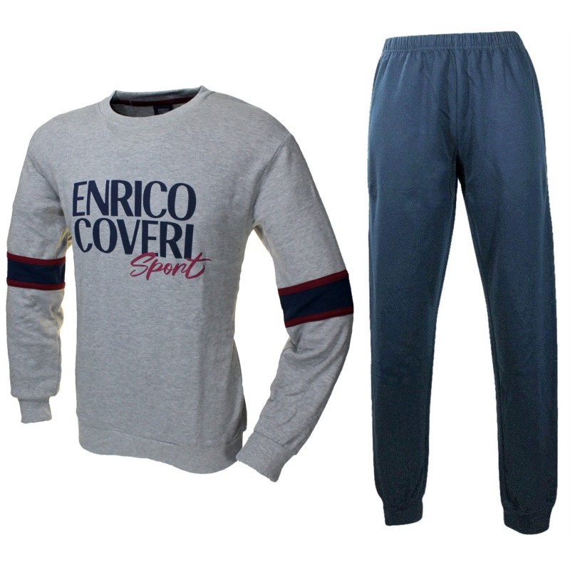 copy of Enrico Coveri Pigiama Uomo Cotone Jersey Manica lunga Grigio e Blu1011