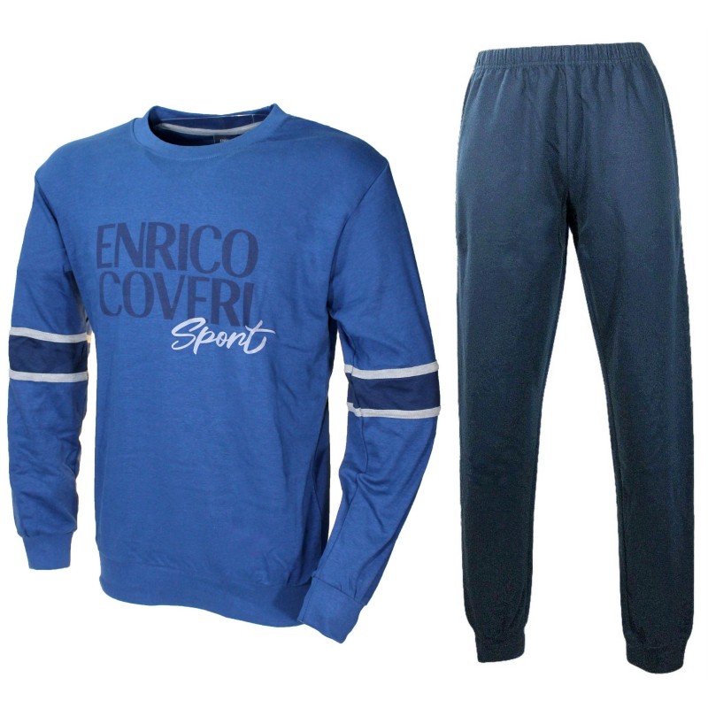 Enrico Coveri Pigiama Uomo Invernale caldo Cotone Interlock colore blu EP2092